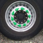 Nasadki na śruby ze wskaźnikiem u podstawy 33mm, kolor zielony, zamontowane na kole